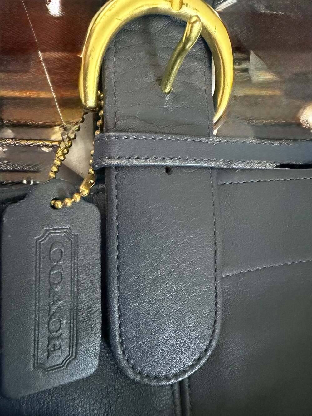 NWOT  Vintage Coach Leather Buckle Tote Bag Navy Blue - Picture 4 of 10